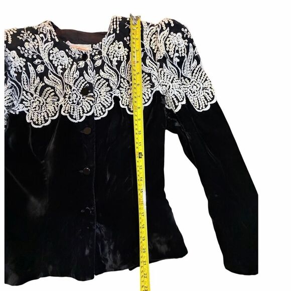 VTG Jessica McClintock Black Velvet Sequin Victorian Goth Glam Bolero Jacket S - Picture 11 of 16